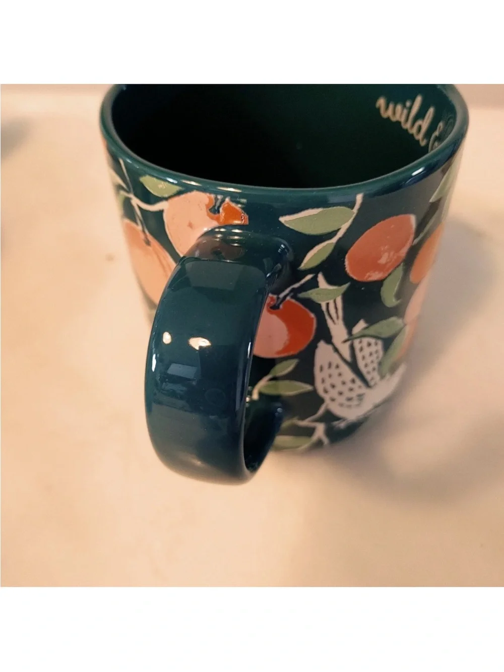 Opalhouse Teal Bird and Orange Fruit Ceramic Mug New Condition